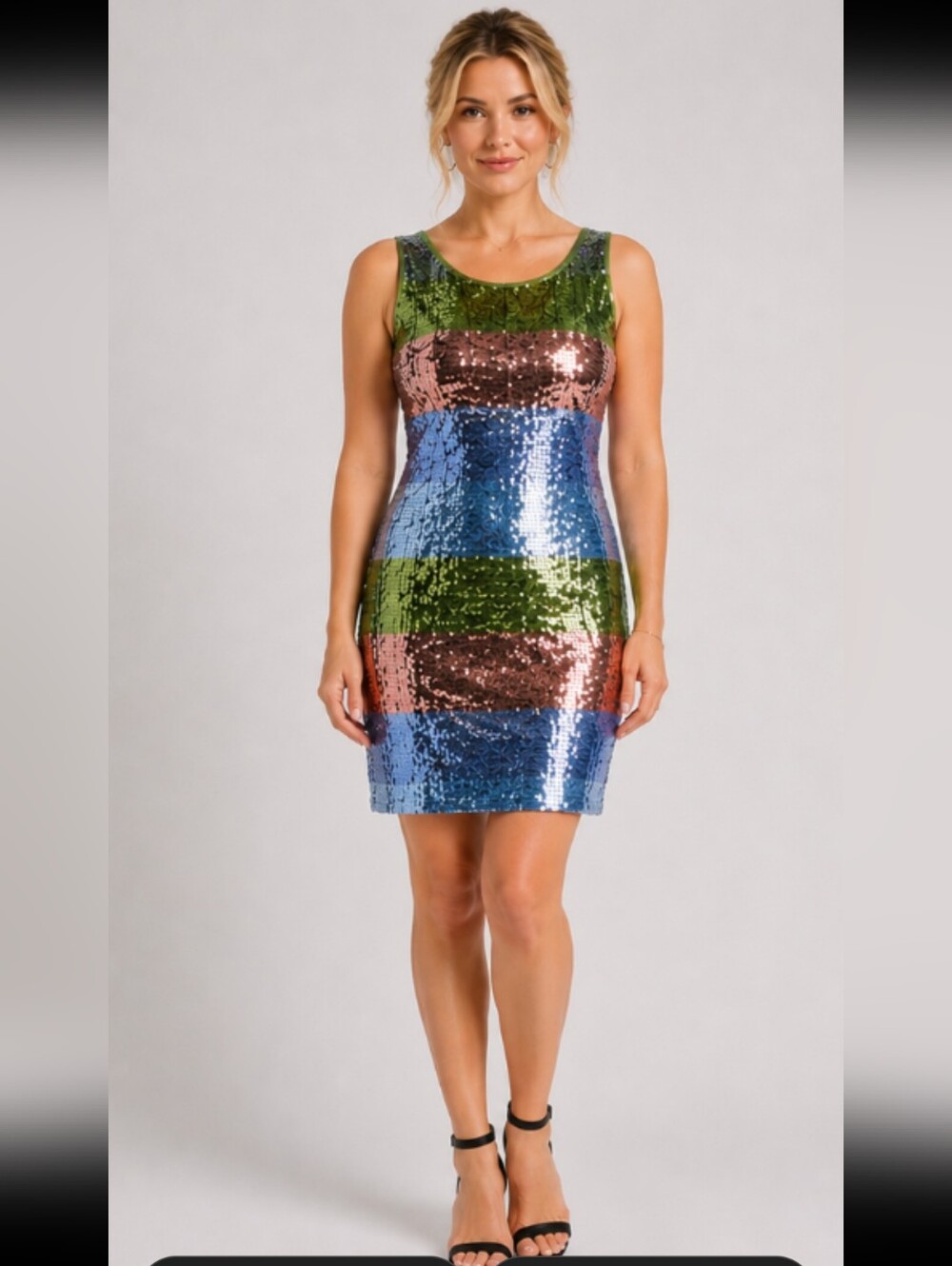 NEW ASOS Sequined Low Back Bodycon Dress Blue Green Pink Size M